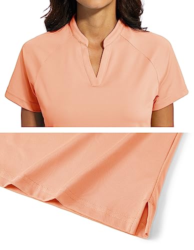 Magcomsen Women's Golf Polo Shirts V-Neck Upf 50+ Casual T-Shirts Quick Dry Short Sleeve Collarless Shirts Apricot Xl #TOP4