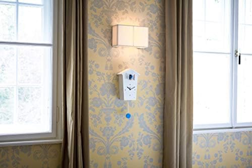 KOOKOO BirdHouse white, modern cuckoo clock w. 12 natural bird voices or cuckoo call