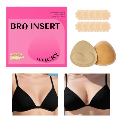 Double Sided Bra Inserts Sticky - Invisible Adhesive Push Up Pads, Strapless Women Stick On Covers | Reusable Nipple Soft Comfort Fashion Accessory, Perfect for Swimwear, Dresses, Sports and Wedding