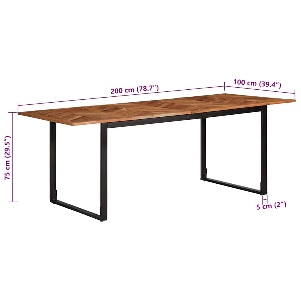 Esstisch Massivholz Akazie 200x100x75 cm mit pulverbeschichtetem Stahlgestell, Esszimmertisch ausziehbar und stabil für Küche Wohnzimmer Essbereich
