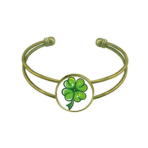 TrAbol de cuatro hojas de Irlanda el dAa de San Patricio Pulsera Brazalete Retro Joyas De PuAo Abierto