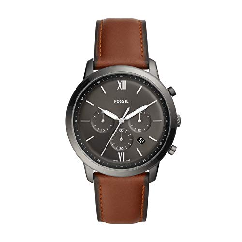 Fossil Men's Neutra Quartz Stainless Steel and Leather Chronograph Watch, Color: Smoke, Amber (Model: FS5512) Fossil Men's Neutra Quartz Stainless Steel and Leather Chronograph Watch, Color: Smoke, Amber (Model: FS5512)