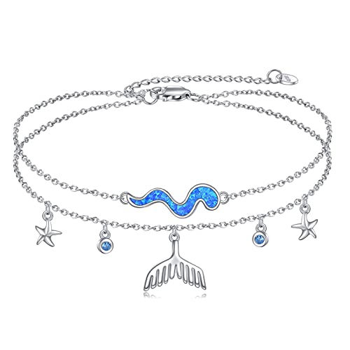 Image of CRMAD Moonstone Moon /star /daisy /turquoise /rose flower /cat /Hecate /airplane /pearl /Chakra /rose pearl /butterfly /wave /starfish Anklet for Women Sterling Silver Anklet Irish Jewelry