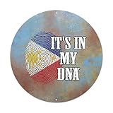 WoGuangis Aluminum Metal Sign Philippines It's in My DNA 12x12in Philippines Retro Wall Art Decoration Vintage Round Metal Tin Signs for Outside for Living Room Bedroom Porch Garage