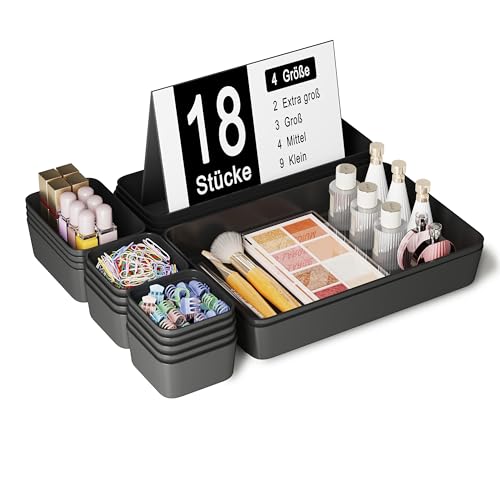 Homhut Schubladen Organizer, 18 St&uuml;ck 4 Gr&ouml;&szlig;en Orgenizerboxen Schminktisch Organizer, Schubladen Ordnungssystem Rutschfest f&uuml;r Makeup, Schreibtisch, Bad, Badezimmer, und K&uuml;che