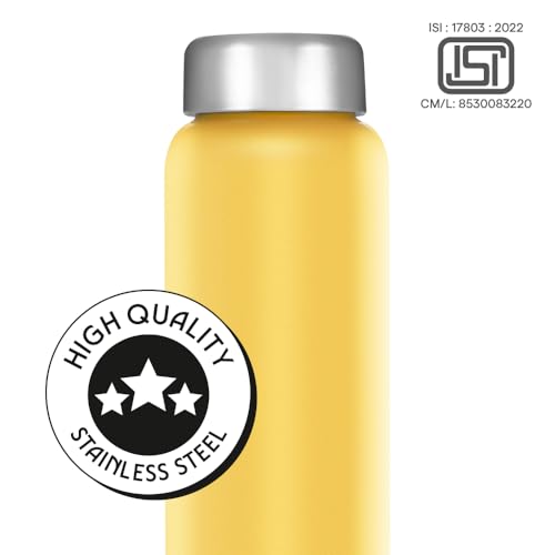Image of Borosil 1L Apex 3pc Stainless Steel Made in India Water Bottle Set | Leak-Proof, Odour-Free, Powder Coated Bottles | Fridge Safe | Blue, Yellow, Lavender | 1 Year Warranty