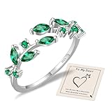 HEEYA Bague Argent 925 Ouverte Réglable 5A Zircone Cubique Anneau,Bague De Fiançailles Feuilles D'Olivier Bagues Anniversaire Mariage,Hypoallergénique Bijoux Femme (Le vert)