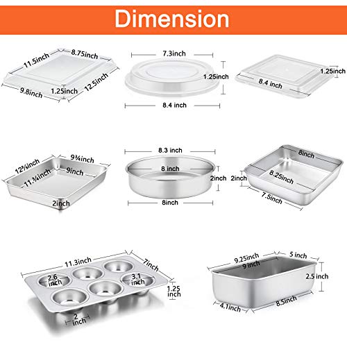 Teamfar Stainless Steel Bakeware Set Of 8, Baking Roasting Pan Set With Lid, Lasagna Pan With Lid, Square & Round Cake Pan, Loaf Pan & Muffin Pan, Healthy & Durable, Dishwasher Safe & Smooth #TOP1