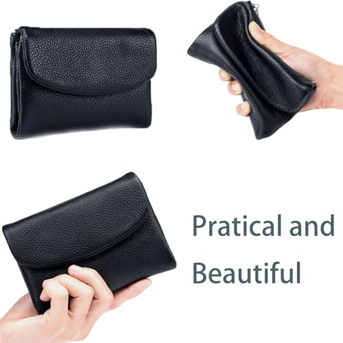 Unisex Pebble Leather Wallet - Small Wallets for Women, 5.3 * 3.9in, Soft Portable, Small Compact, Bifold Leather Coin Purse with Credit Card Holder (Gray) 6