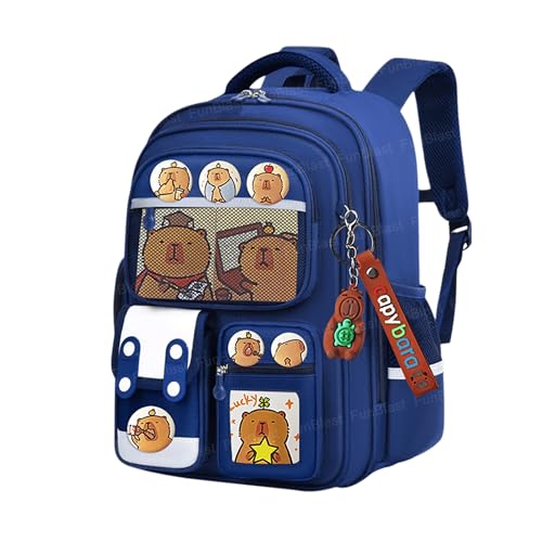 Image of FunBlast Capybara Backpack for Kids - Cute Cartoon School Bag with Multiple Pockets & Keychain, Spacious 20L Bagpack for School, Travel & Picnic - 40 x 30 x 17 cm