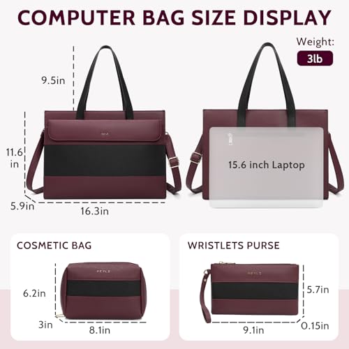 Keyli Laptop Bag for Women Sets,15.6 Inch Computer Work Bags Tote Bag Purses Waterproof Vegan Leather Briefcase Professional Business Shoulder Handbags for Teacher Office Travel Red - image 4