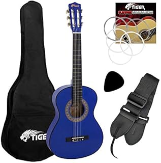 Tiger CLG4-BL 3/4 rozmiar klasyczny hiszpański pakiet gitarowy - niebieski