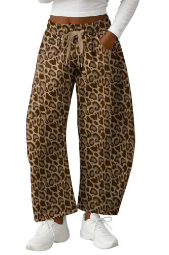 Image of Lepunuo Barrel Sweatpants Women Casual Baggy Elastic Waisted Pants Wide Leg Gym Trousers with Pockets