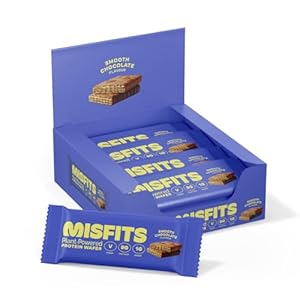Misfits Protein Wafers, Chocolate, High Protein, Low Sugar, Vegan, Gluten Free, Low Calorie Wafer Bars, 12 Pack