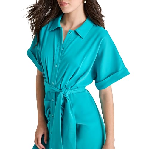 Image of DKNY Women's Front Knot Collared Short Sleeve Dress