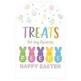 G2PLUS Easter Gift Tags, 50PCS Happy Tags, Bunny Name Tag, Colors Eggs Rabbits Treats for My Favorite Peeps With String for Basket, Spring Gift Wrapping