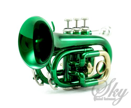 image for Sky Band Approved Brass Bb Pocket Trumpet with Case, Cloth, Gloves and