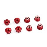 Hosim 8PCS Flange M4 Lock Nuts Serrated Nylon Self-Tightening Aluminum M4 Wheel Hardware for Traxxas Axial HPI TLR ECX Model RC Car Vehicles Upgraded Replacement Parts Red