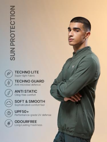 Image of TECHNOSPORT Men's Regular Fit Plus Size Solid Active Jacket With Techno Lite, UPF50+ Sun Protection