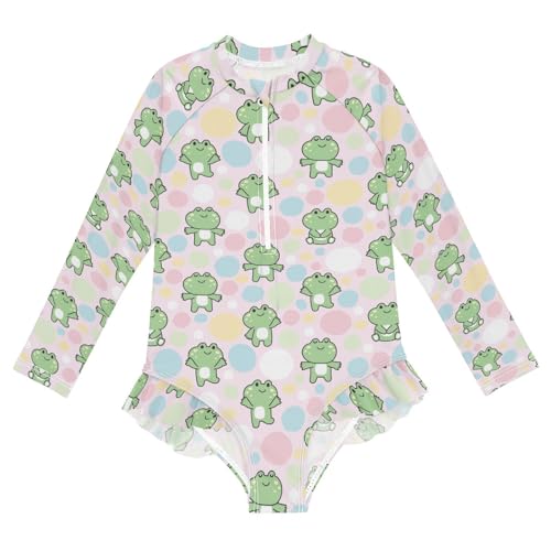 Girls Long Sleeve One Piece Swimsuits UPF 50+ Quick Dry Rash Guard Bathing Suits with Zipper Swimwear 3T-12Y