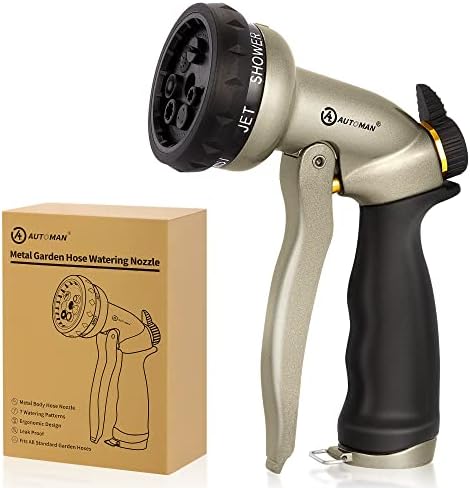 AUTOMAN Garden Hose Nozzle - 7 Patterns Sprayer, 100% Metal High ...