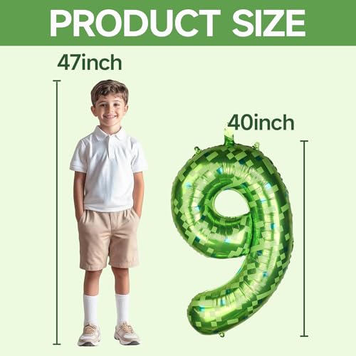 Image of 40 Inch Giant Green Pixel Number 0-9 Foil Balloons, Large Number Balloons Birthday Party Decoration Supplies (Number 9)