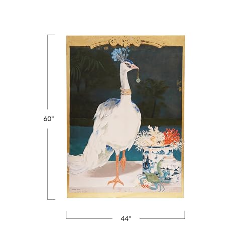 Creative Co-Op Wood Framed Canvas Wall Décor with Bird and Urn Image and Gold Foil, Antique Gold Finish, Multicolor by Creative Co-Op - Used condition - Image 2