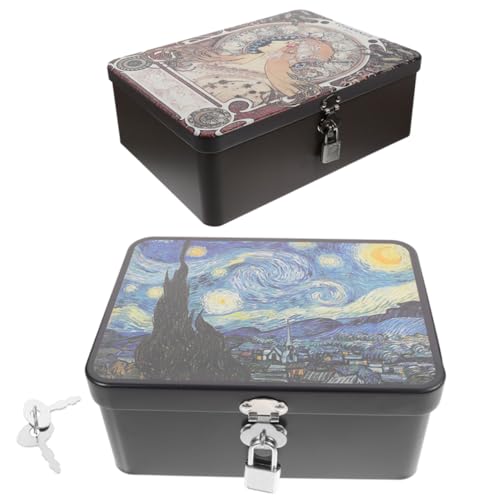 LALAFINA 2pièces Boîte De Rangement Vintage Avec Serrure De Boîtes Tôle Pour Bijoux Petits Objets Et Organisation De Bureau Décoratives Et