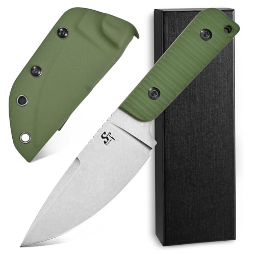 Sitivien ST14 Fixed Blade Knife AUS-10 Steel Blade G10 Handle Full Tang EDC Tool Knife for Outdoor Camping Hiking Hunting Adventure Bushcraft(Green)