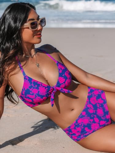 Image of CUPSHE Women's Two Piece Bikini Set Floral Print Knot Bunny Tie