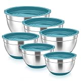 Joyfair Rührschüssel mit Luftdichten Deckel, 6-teiliges Edelstahl Salatschüssel - 4.6L/ 2.8L/ 2.5L/ 1.6L/ 1.5L/ 0.7L, Schüssel für Mischen und Servieren, Stapelbar & Spülmaschinenfest (Blau)