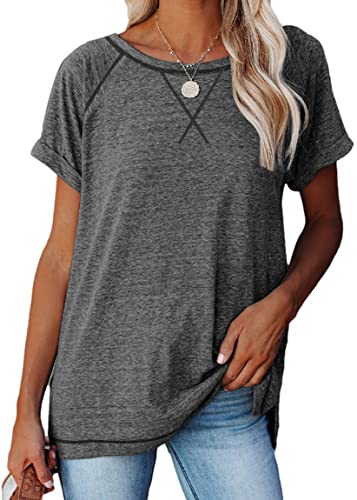 ZIOOER Damen Oberteile Baseball T Shirt Sommer Casual Basic Streifen Tshirt Blusen Tops Dunkelgrau2 M., 9.99 €