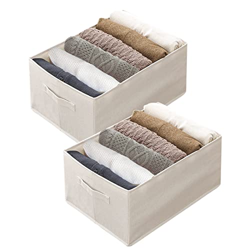 2 Pack Aufbewahrung Kleiderschrank, Groß 6 Gitter mit Stützbrett, Faltbar Baumwolle Leinen Kleiderschrank Organizer Stapelbar| Waschbar Kleideraufbewahrung Box für Jeans Pullover T-shirt Hosen Cover