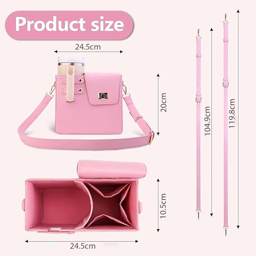 Image of House of Quirk Outdoor Portable Crossbody Tumbler Holder Bag with Purse Compartment - Travel Water Bottle Carrier for Hiking, Walking, Camping (Pink)