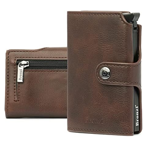 Tarjetero de piel marrón con bloqueo RFID Bronzi Slim para hombre Cover