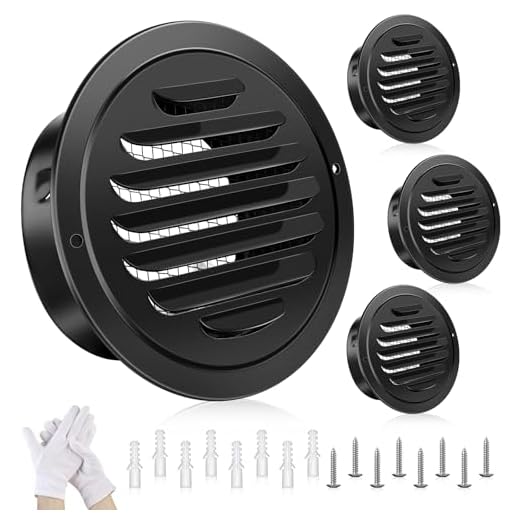 Boltigen 4 Inch Soffit Vent Cover, 304 Stainless Steel Round Air Vent with Mesh Screen & Louver for Attic, Wall, Garage, Kitchen & Whole-House Ventilation, Black (4-Pack)