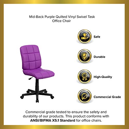 Emma + Oliver Mid-Back Purple Quilted Vinyl Swivel Task Office Chair #TOP3