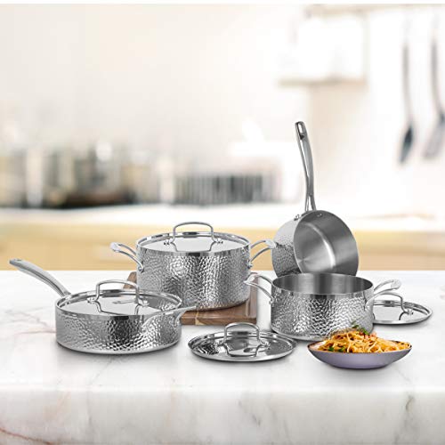 Cuisinart HTP-8SSC 8pc Vintage Hand Hammered Tri-Ply Cookware Set, Large, Silver Cuisinart HTP-8SSC 8pc Vintage Hand Hammered Tri-Ply Cookware Set, Large, Silver