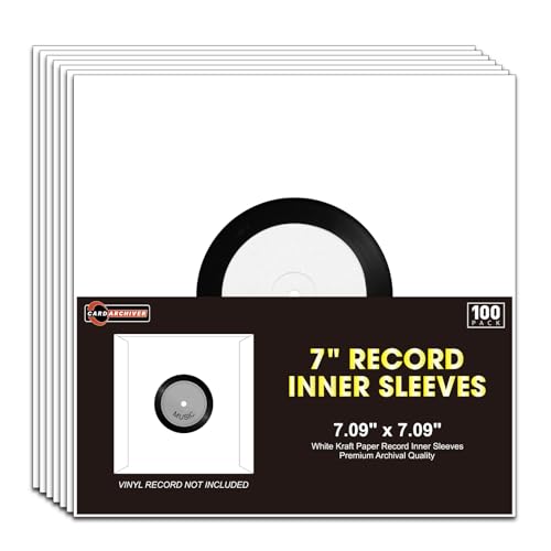 100PCS 7-Inch Vinyl Record Inner Sleeves Premium White Paper Protective Inserts with Center Hole Durable Archival Quality Acid-Free Heavyweight Paper for 45 RPM Single Records Storage & Protection