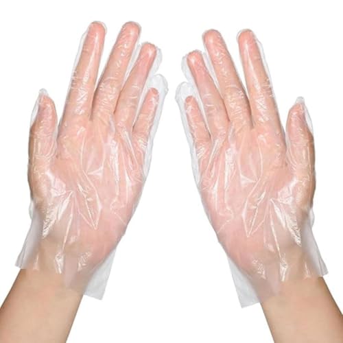 Image of Adbeni Disposable Transparent Gloves 100 Pcs & Shower Caps 50 Pcs | Waterproof, Latex-Free | For Hair Coloring, Food Handling, Cleaning, Bathing, Kitchen & Salon | One Size Fits Most