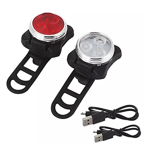 Bike light set, super bright led, front & back, rechargeable with usb, 3 settings, waterproof, easy to use, long battery life, for kids & adults
