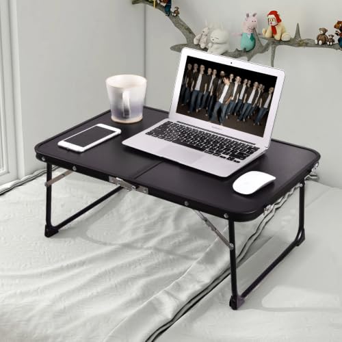 Image of Foldable Laptop Desk, Portable Bed Table with Hidden Storage, Black