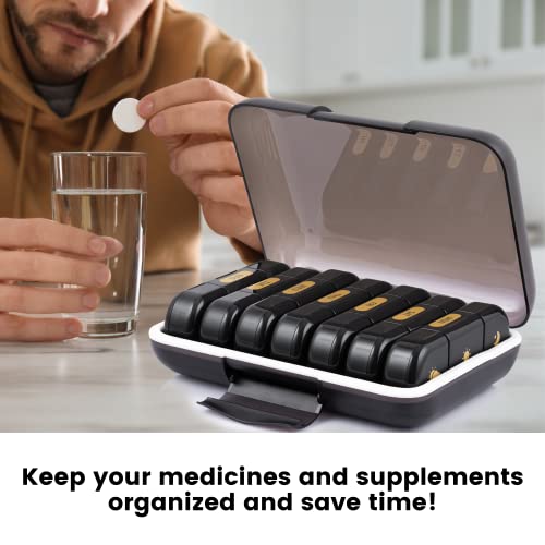 POPCUBE Premium weekly pill organizer 3 times a day, Medicine organizer box| Medicine box, portable travel pill box weekly with large compartments moisture-proof pill case for vitamin, Medicine, pills, supplements (Black-3 Compartment)