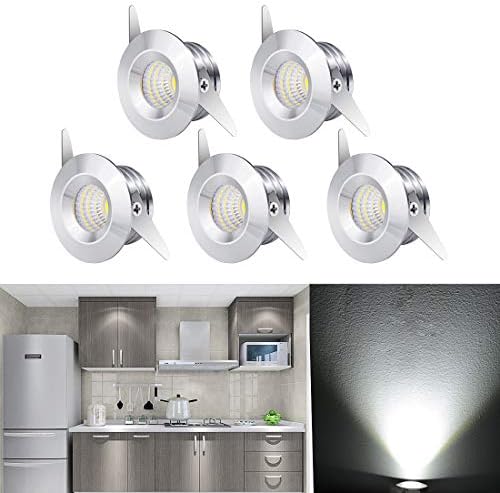 Small Recessed Mini Spotlight 5Pcs, 1W LED Ceiling Spotlight Mini Recessed LED Downlight Aluminum Spot LED Set with Transformer Cool White for Cabinet/Cupboard/Kitchen/Living Room