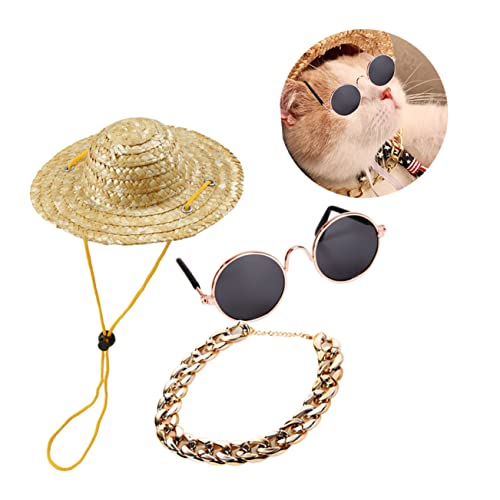 INOOMP Retro Style Pet Decor Dog Cat Sunglasses Gold Necklace Stylish Animal Ornament for Parties Photos