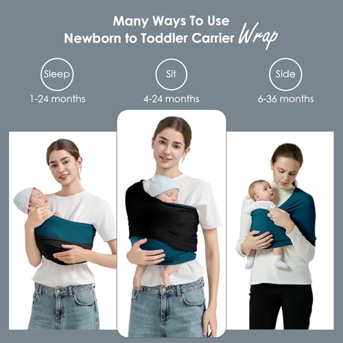 Image of Baby Wrap Carrier, Lightweight Baby Wearing Wraps for Newborn and Infant, Soft Swaddle Holder Carrier, Cozy Baby Sling 7-35 lbs Black+Blue