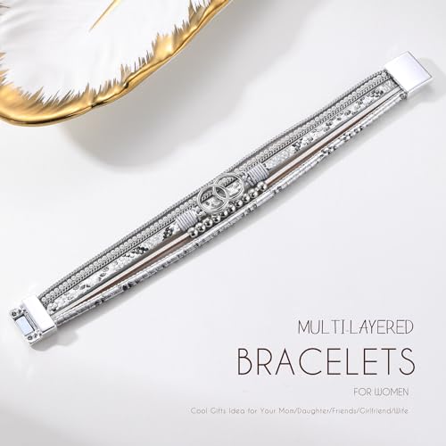 Btysun Bracelets for Women,Stocking Stuffers for Teens Birthday Gifts for Mom Inspirational Gift for Women Mother's Day Daughter Wrap Bracelet Sister Friend Teen Girl Gifts Leather Layered Jewelry Valentines Gift for Her