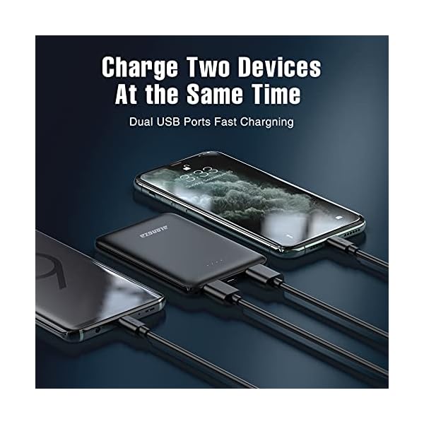 Alongza-Portable-Phone-Charger5000mAh-External-Battery-Power-Pack-022lb-Pocket-Size-Ultra-Slim-USB-Cell-Phone-Power-Bank-Compatible-with-iPhone-1211ProMaxXSXRX10876iPadSamsungAndroid Alongza Small Portable Phone Charger 4500mAh Power Bank with Built-in Cable USB C Fast Lightweight Battery Pack Cell Phone Charger Slim Clutch Charger External Battery Backup for iPhones