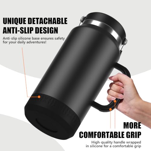 Image of 64oz Half Gallon Insulated Water Jug with Flip Straw & Silicone-Grip Handle - Leak-Proof, Sweat-Free, BPA-Free, Iced for 34 Hours, Wide Mouth, Dishwasher Safe, Anti-Slip Base