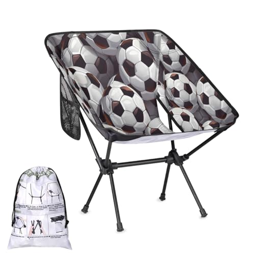 YCCZCPRL Football Sport Camping Chair Folding Backpacking Hiking Chair Supports 176 lbs for Beach, Outdoors, Picnics, Black White